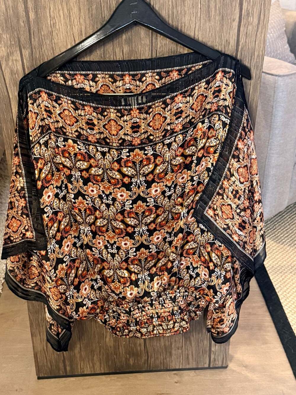 Max Studio Women's Bohemian Floral Print Blouse with Smocked Waist XL